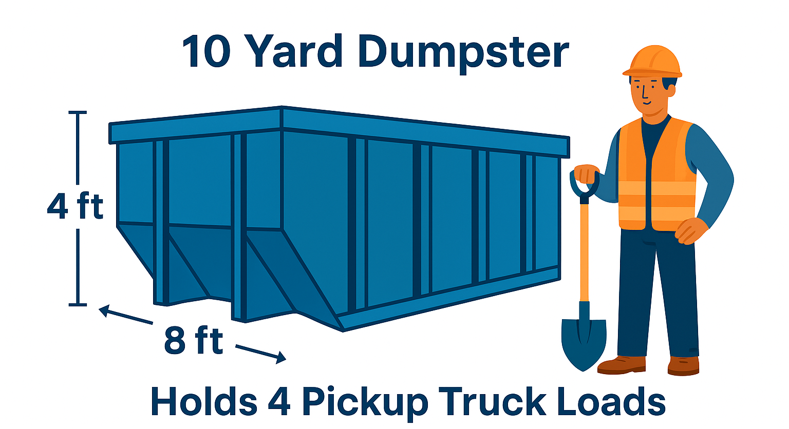 10 Yard dumpster infographic showing dimensions and capacity